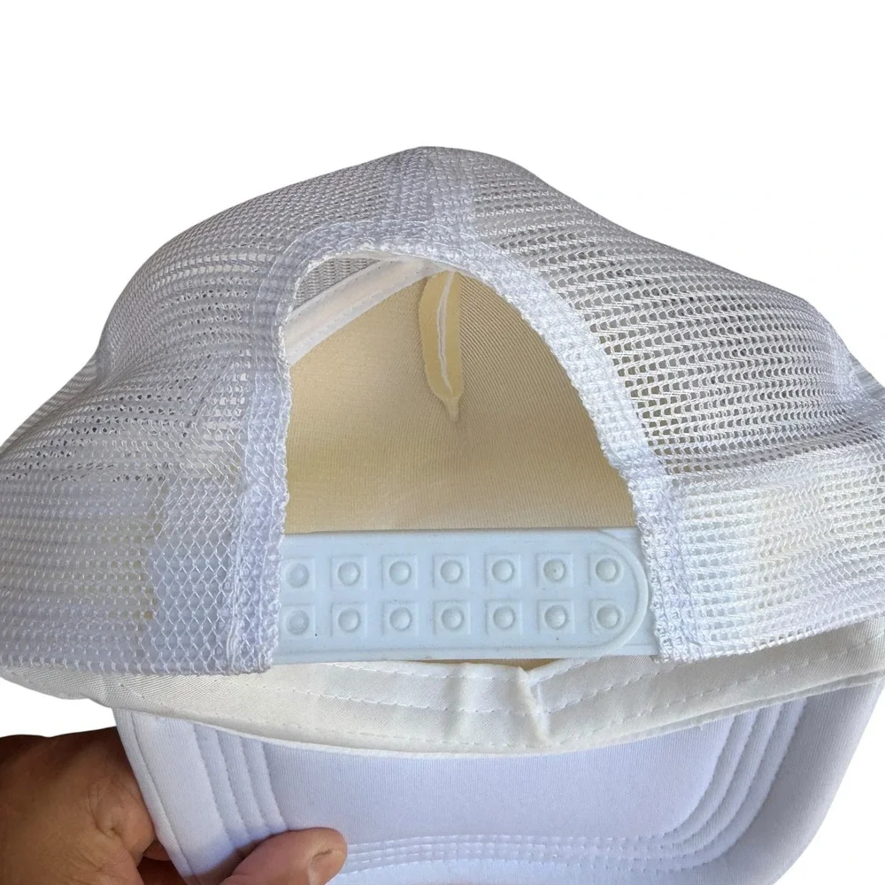 Main Character Energy White Trucker Hat Mesh‎ Snapback Cap Gold Glitter Patch